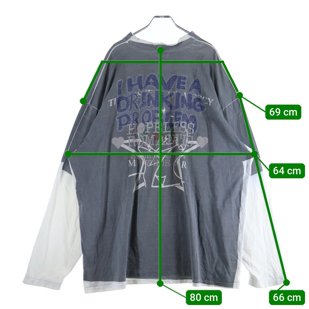 VETEMENTS(ヴェトモン) 18AW DRINKING PROBLEM UAH19TR326 プリント長袖カットソー グレー/ホワイト