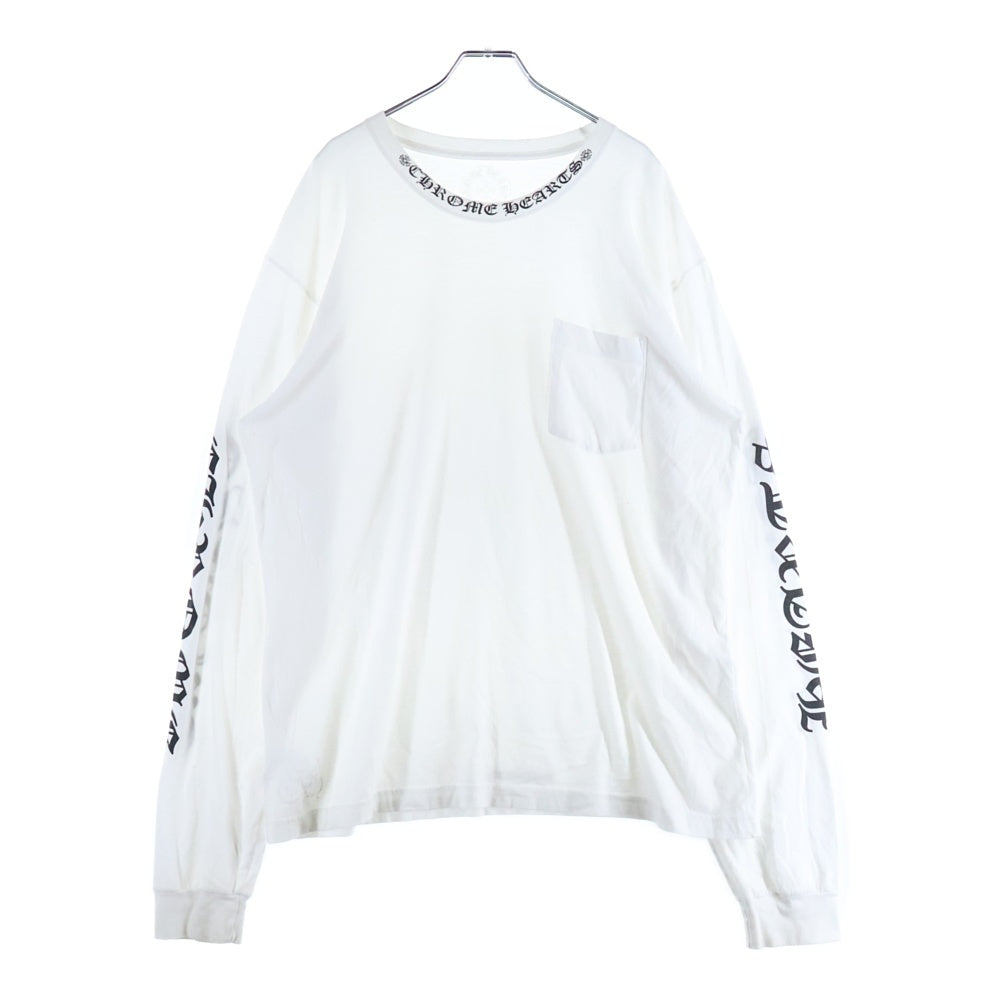 CHROME HEARTS(クロムハーツ) Neck Logo L/S Tee ネックロゴプリント長袖Tシャツ ホワイト