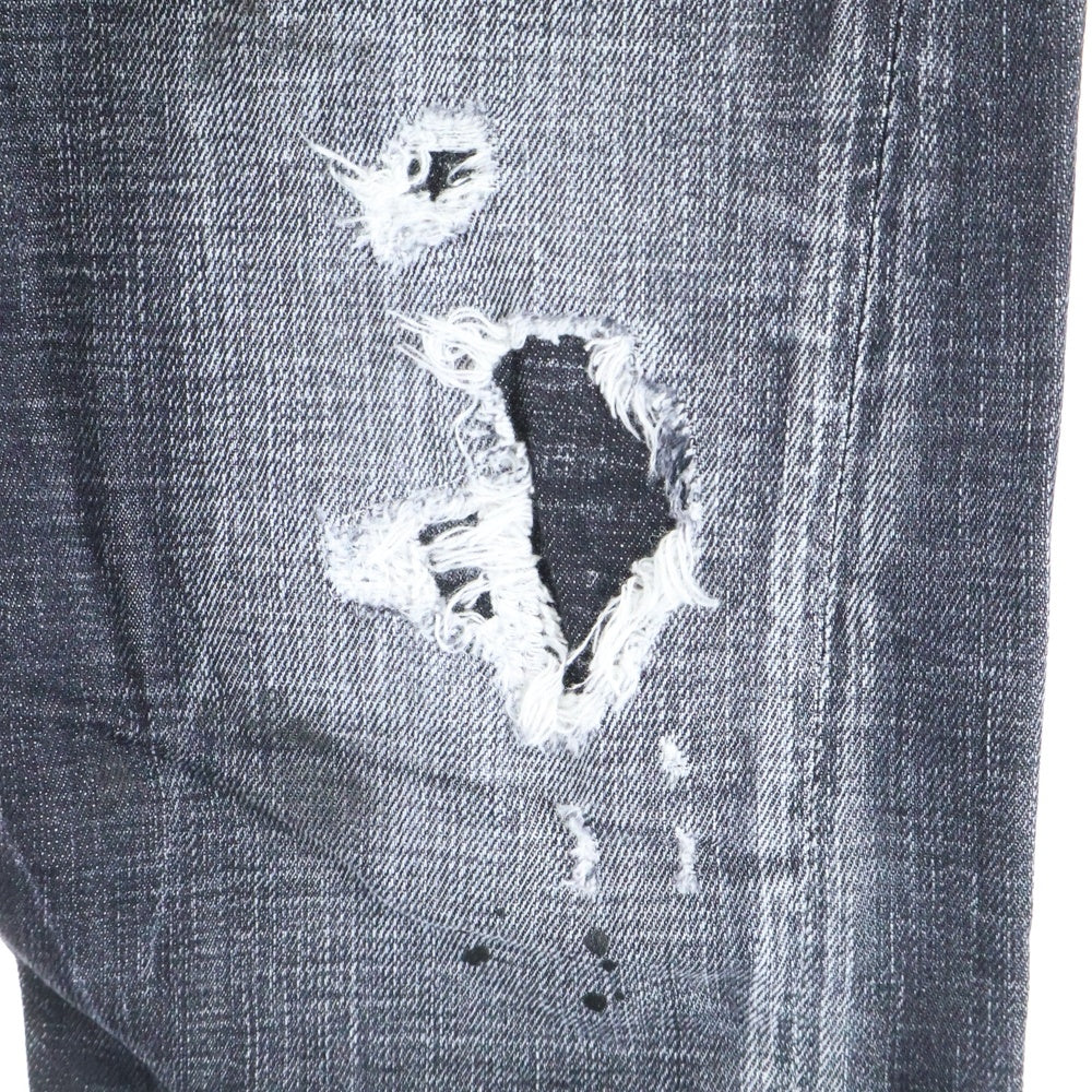 DSQUARED2(ディースクエアード) 22SS ウォッシュ加工 ボタンフライダメージデニムスキニーパンツ S74LB1040 S30357 グレー