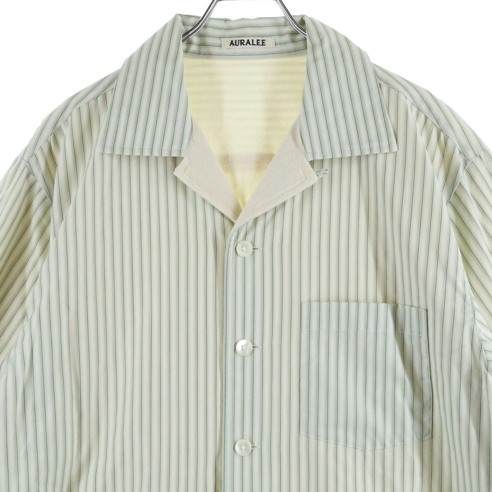 AURALEE(オーラリー) TERRY LINED FINX STRIPE SHIRTS A22SS02FS 裏地パイル ストライプ 半袖シャツ グリーン