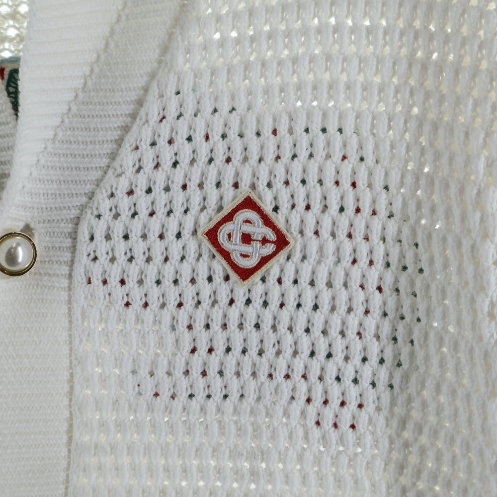 CASABLANCA(カサブランカ) Sporty Crochet Shirt MS25-KW-920-01 スポーティ クロシェット ニット半袖シャツ ホワイト