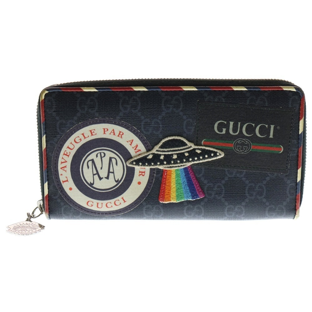 希少/美品✨グッチ　長財布　ラウンドファスナー　ナイト　クーリエ　レザー　黒 GUCCI(グッチ) ナイトクーリエ GGスプリーム ラウンドジップ 長財布