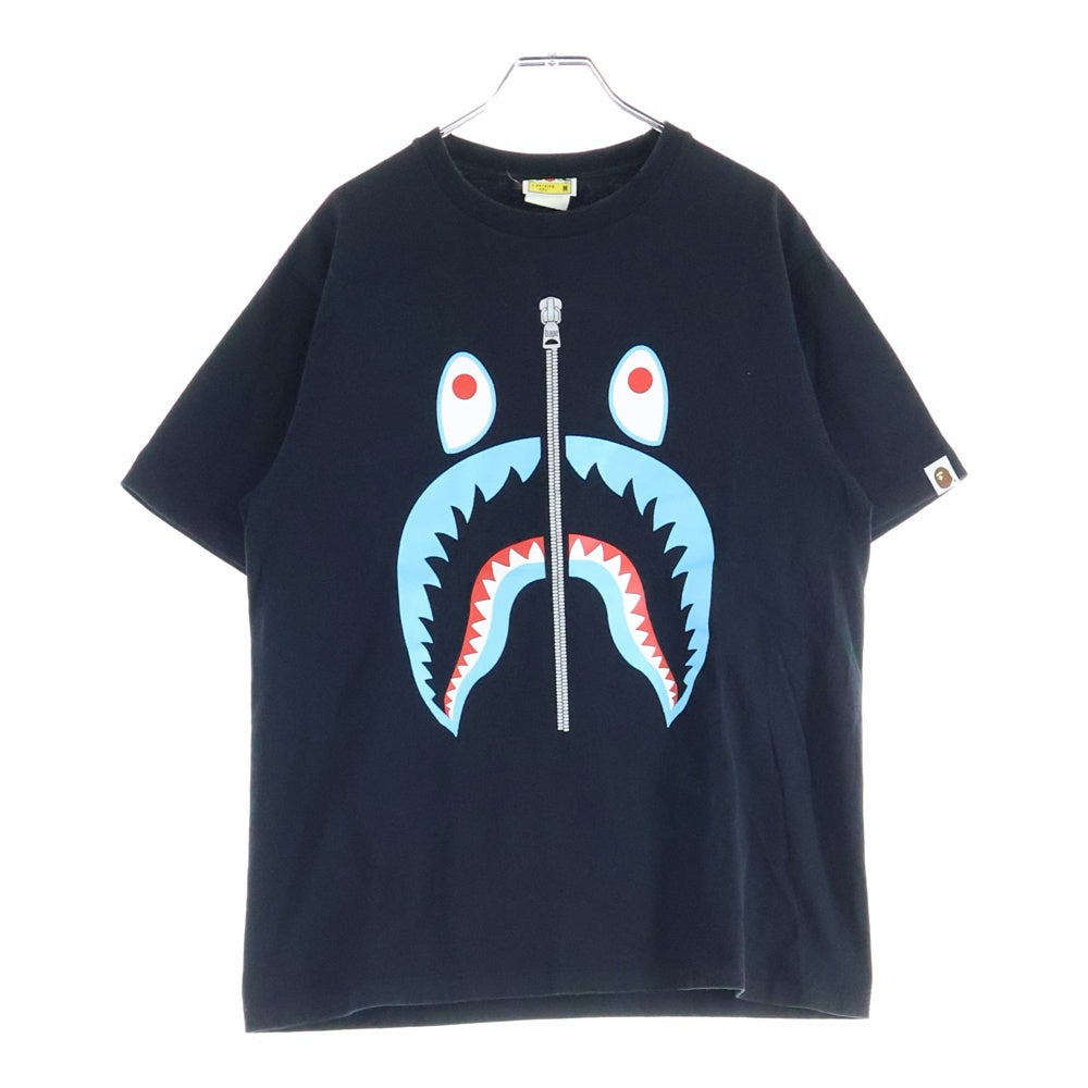 A BATHING APE(アベイシングエイプ) Zip Shark Tee シャーク プリント ジップ プリント 半袖Tシャツ カットソー ブラック