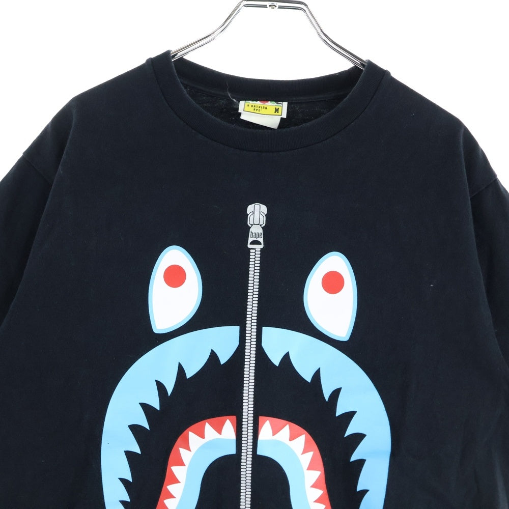 A BATHING APE(アベイシングエイプ) Zip Shark Tee シャーク プリント ジップ プリント 半袖Tシャツ カットソー ブラック