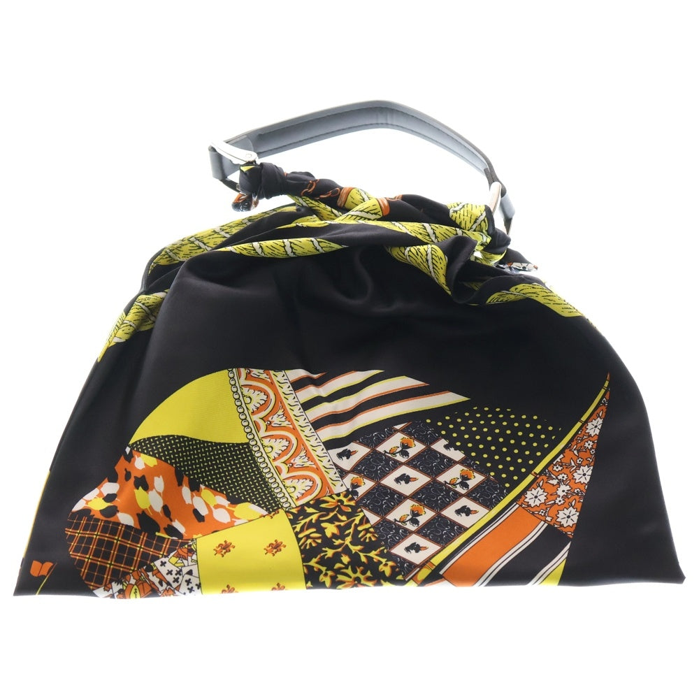 manipuri(マニプリ) スカーフ柄 ハンドバッグ ブラック/イエロー