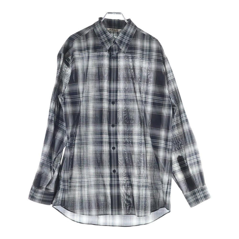 AURALEE(オーラリー) 21AW WOOL RECYCLED POLYESTER CLOTH SHIRTS A21AS01EM ウール混 チェック 長袖シャツ ブラック/グレー