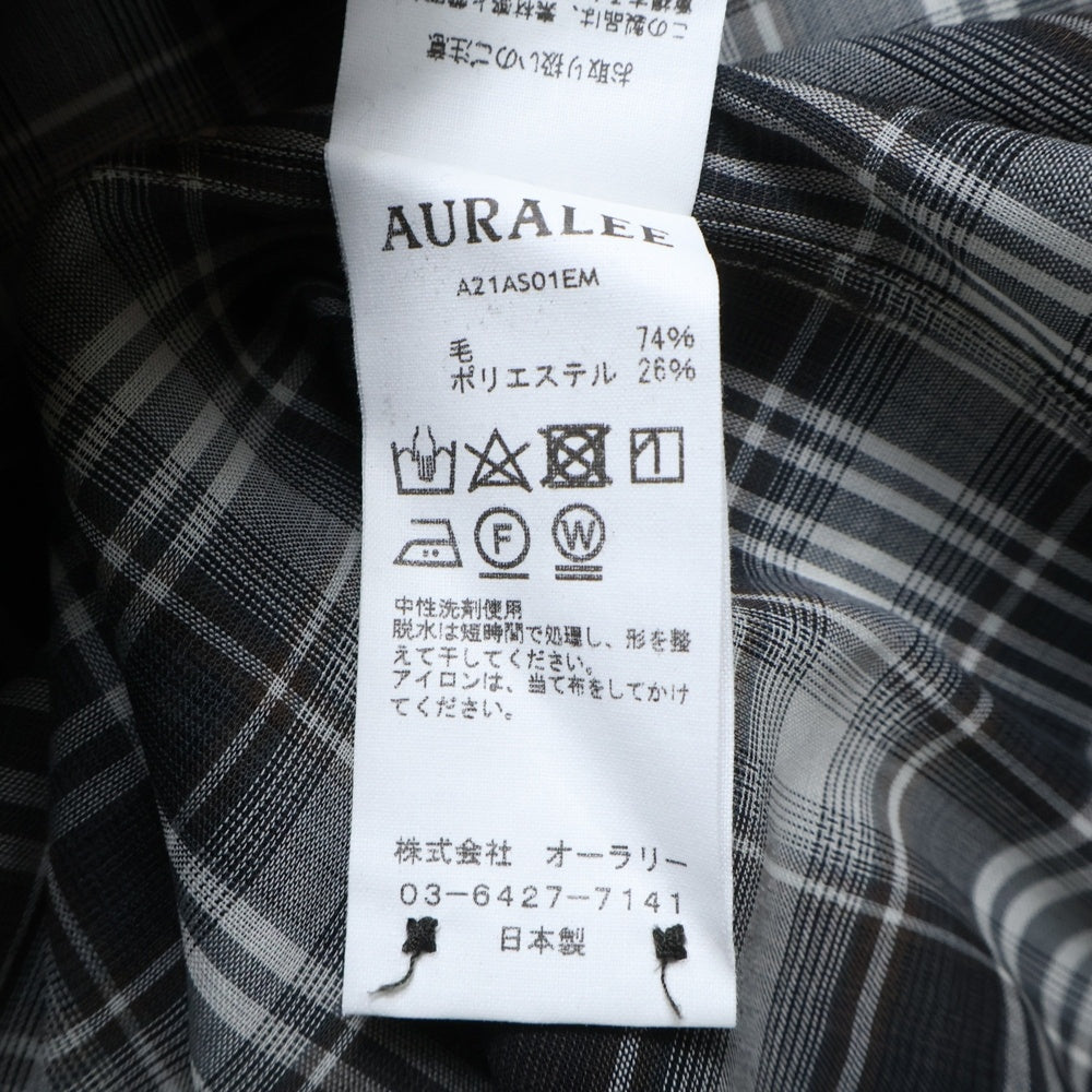 AURALEE(オーラリー) 21AW WOOL RECYCLED POLYESTER CLOTH SHIRTS A21AS01EM ウール混 チェック 長袖シャツ ブラック/グレー