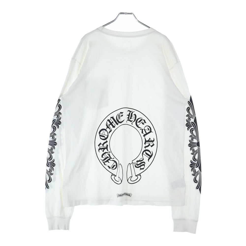 CHROME HEARTS(クロムハーツ) Horseshoe Arm Floral L/S Tee バックホースシュー アームフローラル 長袖Tシャツ ホワイト