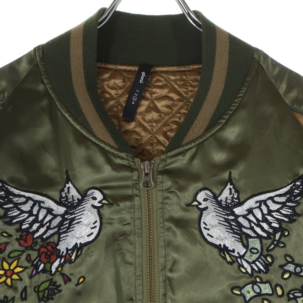glamb(グラム) 刺繍 ジップアップ ジャケット スカジャン カーキ JKT-19