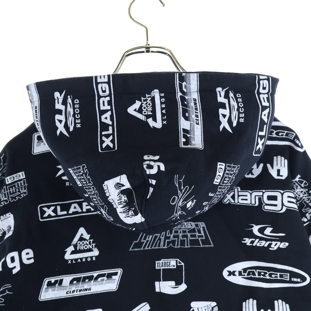 X-LARGE(エクストララージ) 総柄ロゴ プルオーバー スウェット パーカー 01193225 ブラック