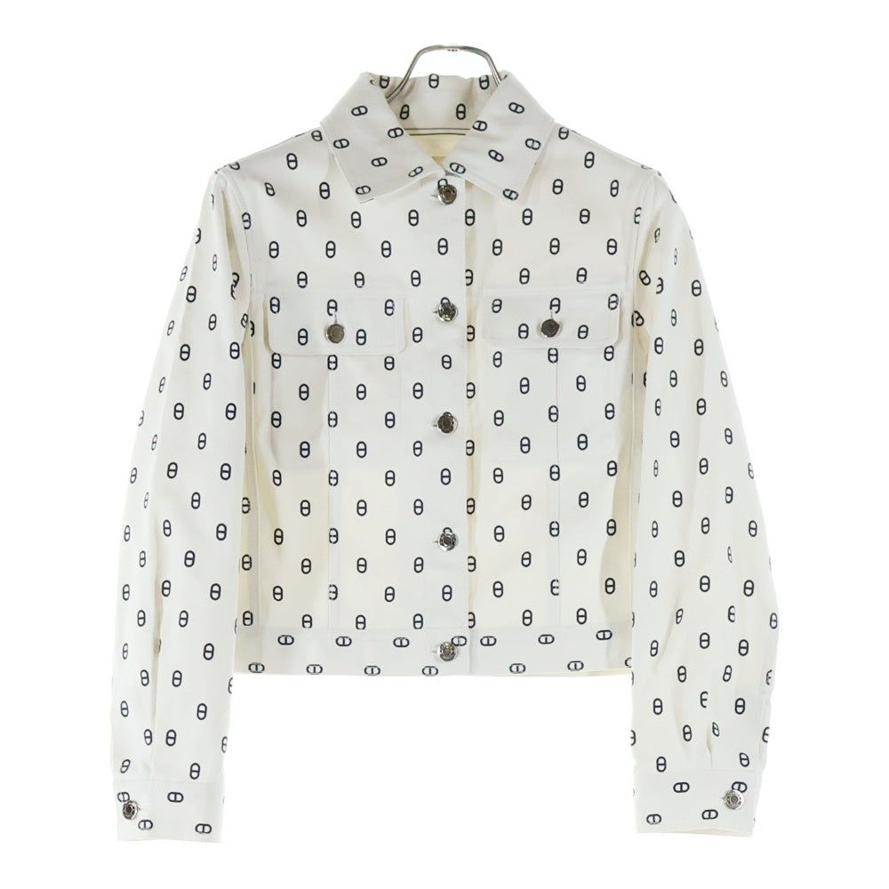 HERMES(エルメス) 23SS Chaine d'Ancre Denim Jacket シェーヌダンクル全面プリント デニムジャケット ホワイト レディース
