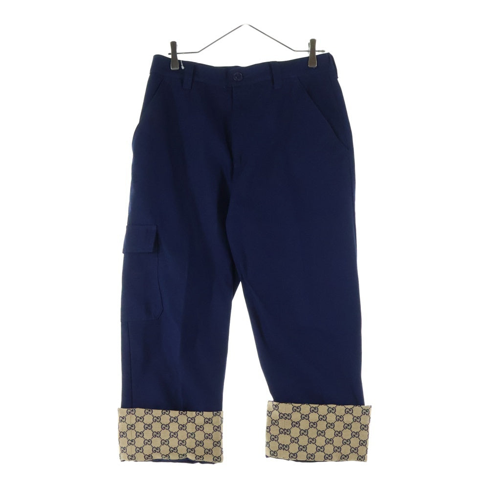 GUCCI(グッチ) 23SS GG CANVAS ROLLUP TWILL PT 753122 XDCJM GG柄 ジャガード キャンバスパンツ ネイビー/ベージュ