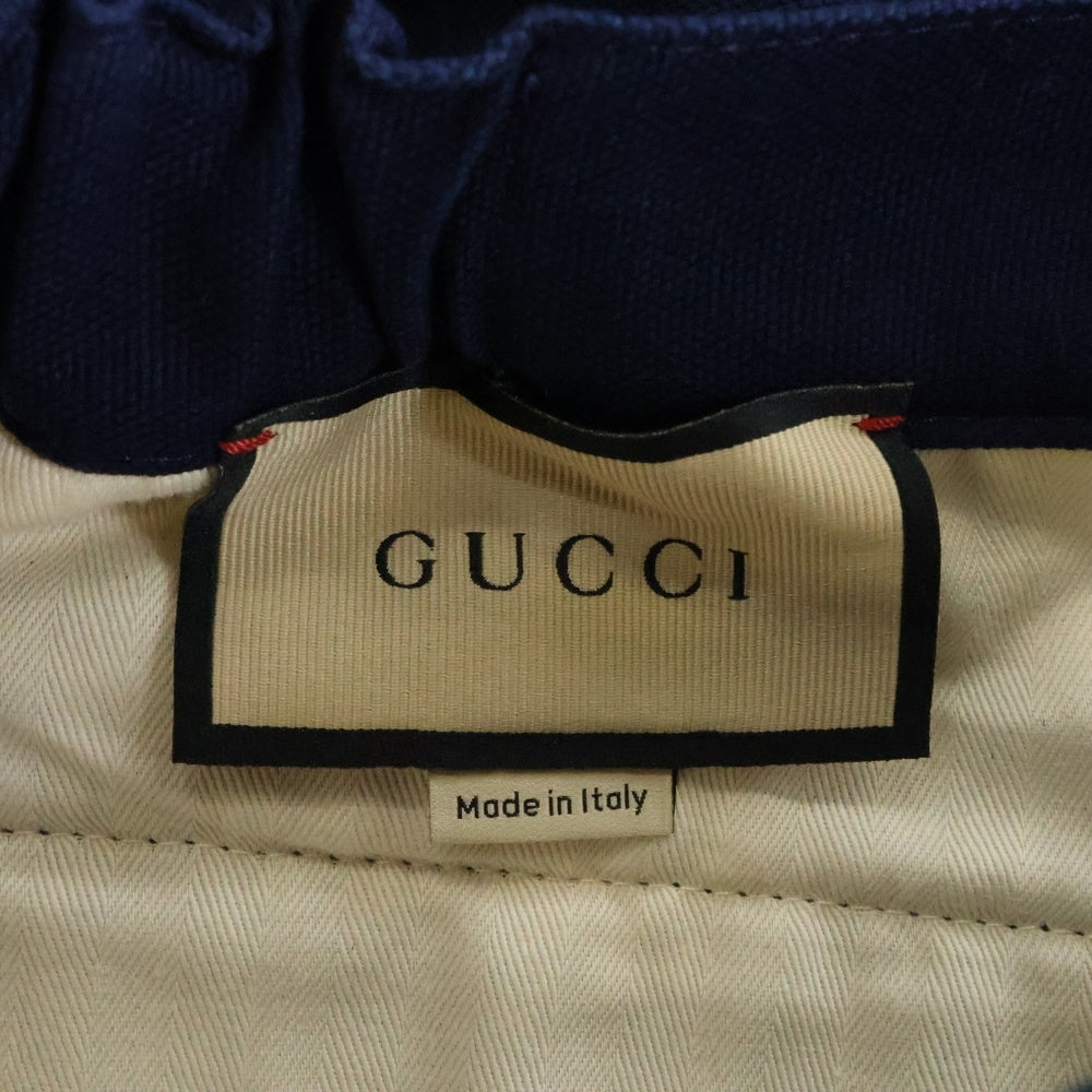 GUCCI(グッチ) 23SS GG CANVAS ROLLUP TWILL PT 753122 XDCJM GG柄 ジャガード キャンバスパンツ ネイビー/ベージュ
