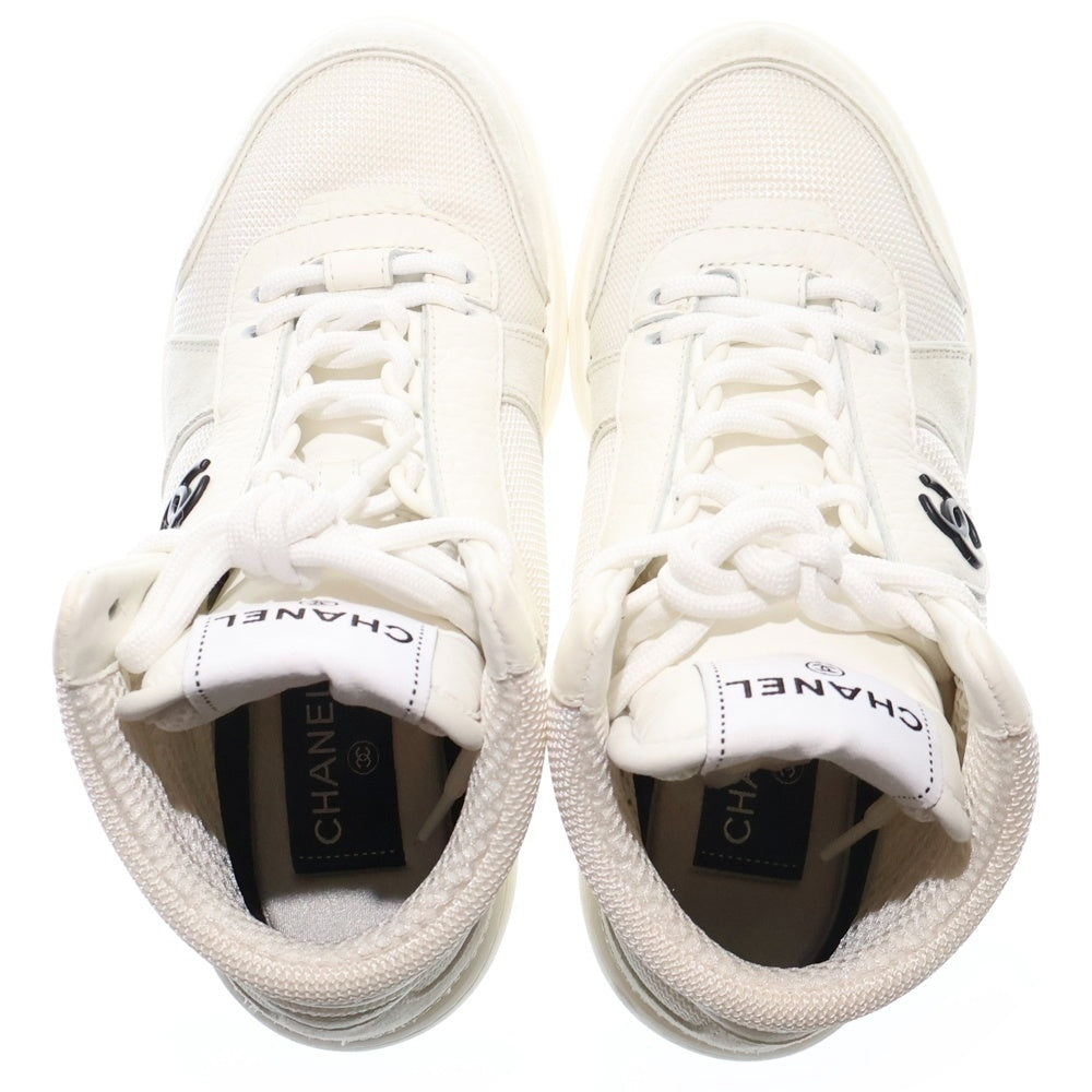 CHANEL(シャネル) ココマーク ファブリック レザー ハイカットスニーカー ホワイト レディース G38804