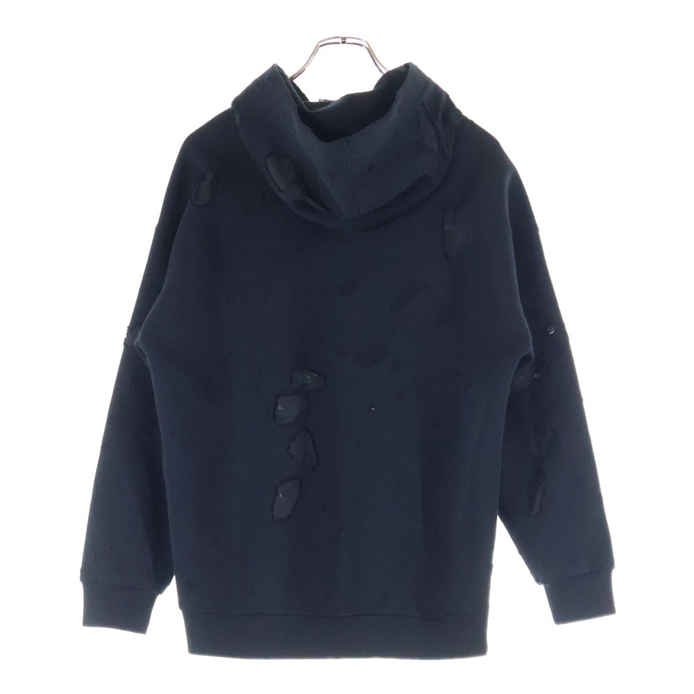 GIVENCHY(ジバンシィ) Tonal Logo Destroyed Hoody BMJ04P3Y42 ロゴプリント デストロイ加工 プルオーバーパーカー フーディ ブラック
