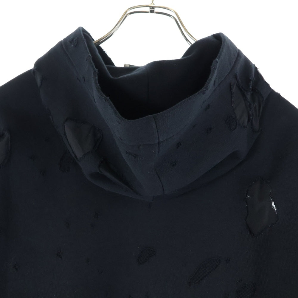 GIVENCHY(ジバンシィ) Tonal Logo Destroyed Hoody BMJ04P3Y42 ロゴプリント デストロイ加工 プルオーバーパーカー フーディ ブラック