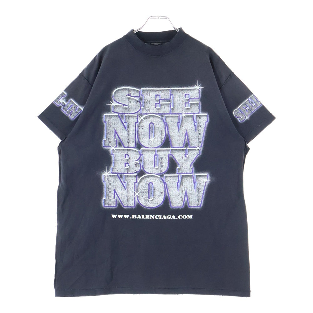 BALENCIAGA(バレンシアガ) 24SS SEE NOW BUY NOW TEE 787358 TQVE8 ダメージ加工 プリント クルーネック 半袖Tシャツ カットソー ブラック