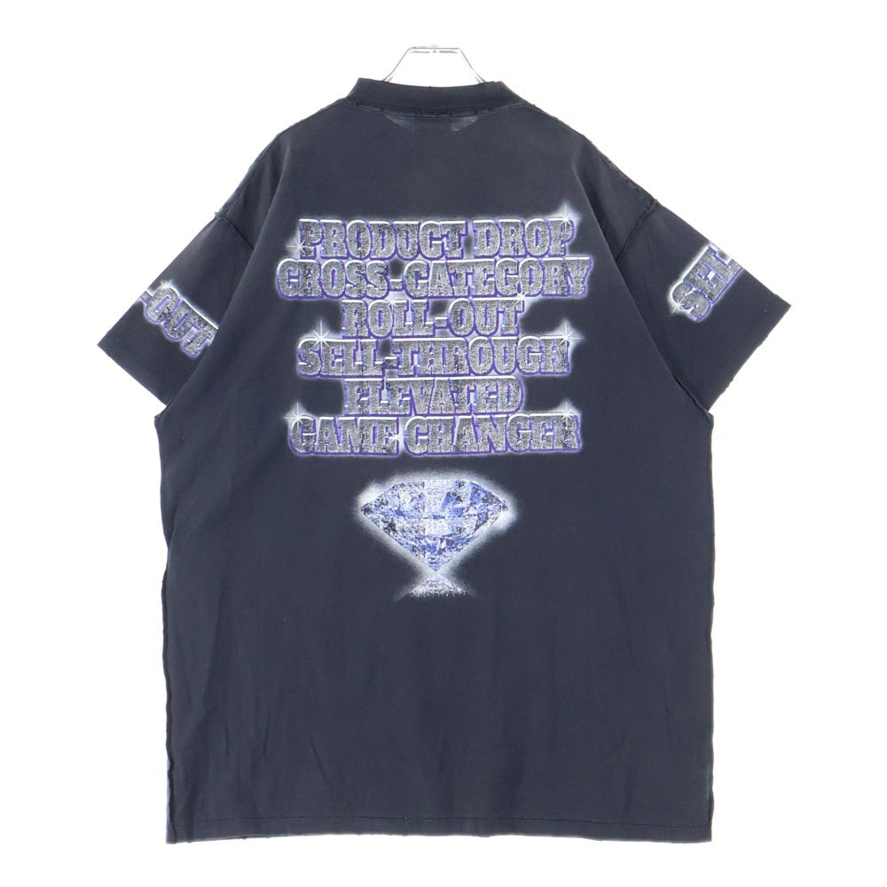 BALENCIAGA(バレンシアガ) 24SS SEE NOW BUY NOW TEE 787358 TQVE8 ダメージ加工 プリント クルーネック 半袖Tシャツ カットソー ブラック