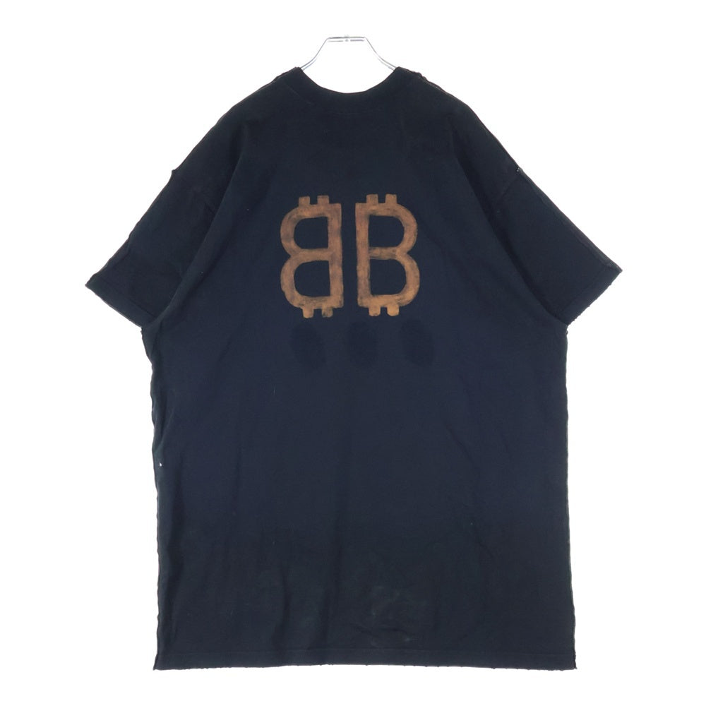 BALENCIAGA(バレンシアガ) 24SS PARIS MOON Double Front 791615 TQVY2 USED加工 パリ ムーン オーバーサイズ半袖Tシャツ カットソー ブラック
