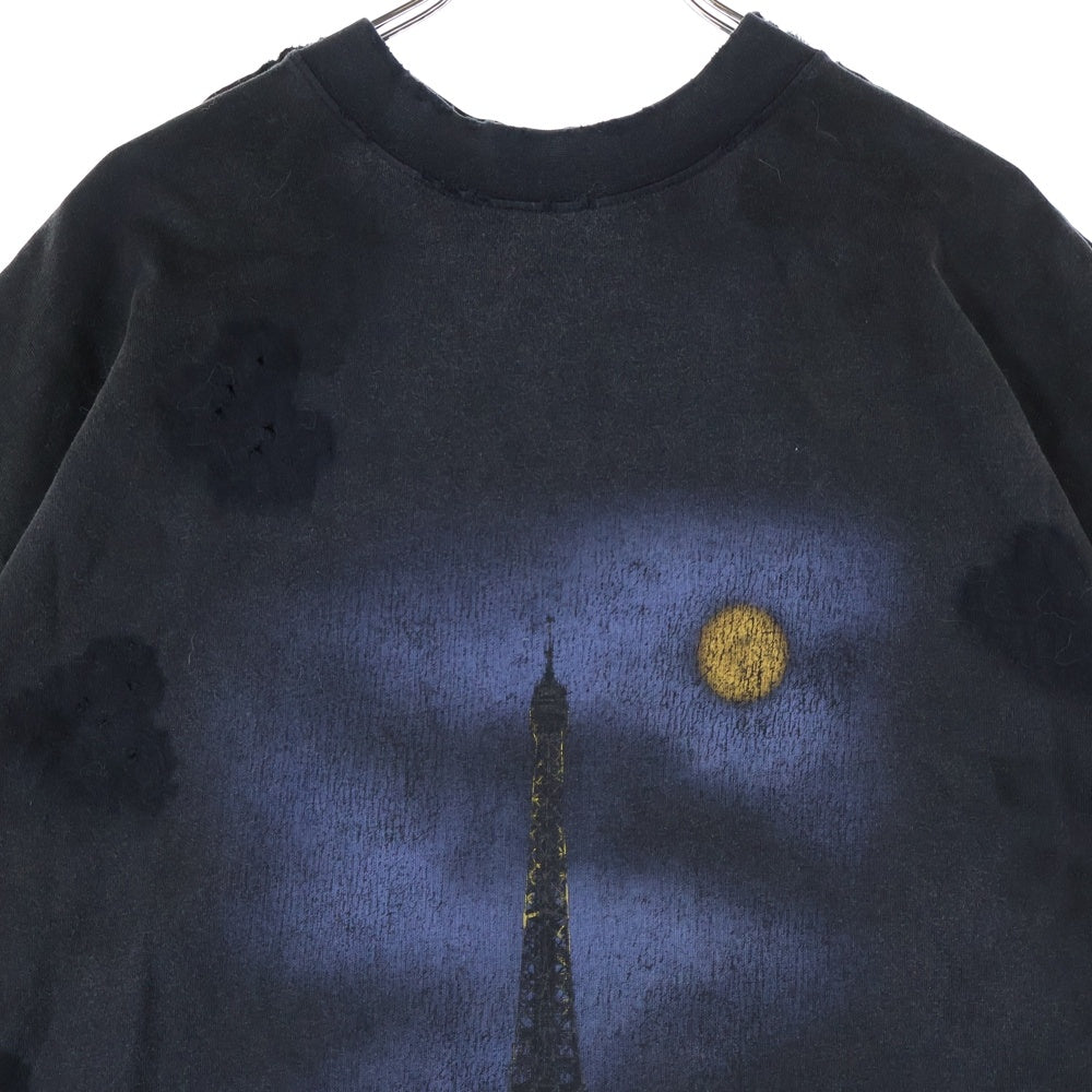 BALENCIAGA(バレンシアガ) 24SS PARIS MOON Double Front 791615 TQVY2 USED加工 パリ ムーン オーバーサイズ半袖Tシャツ カットソー ブラック