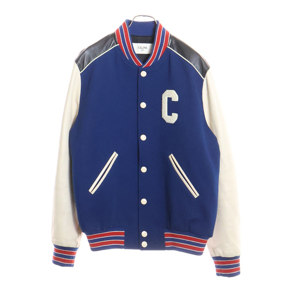 CELINE(セリーヌ) 22SS Classic Wool Teddy Jacket Cワッペンロゴ クラシックウール テディジャケット ブルー/ホワイト 2V56D896C