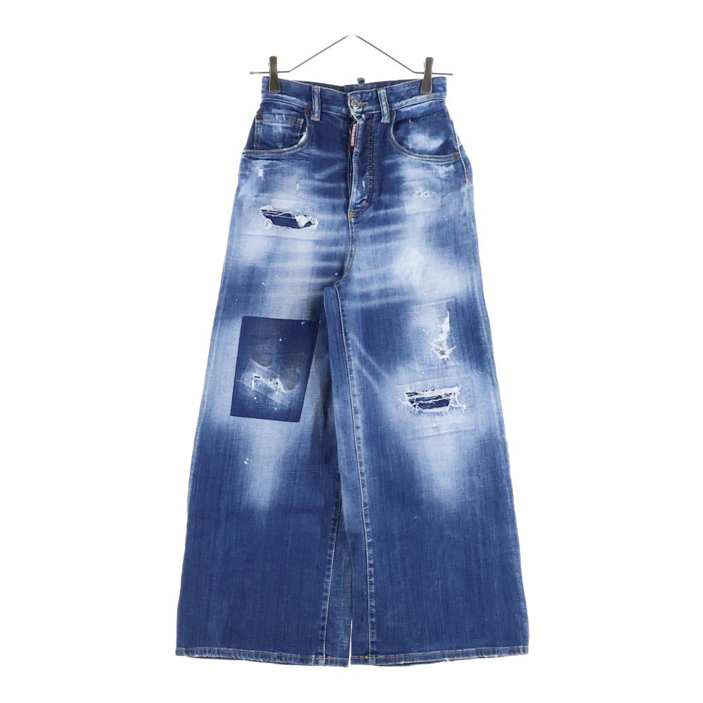 DSQUARED2(ディースクエアード) 21AW Page Jean ページジーンズ ワイドパンツ ダメージ加工 レディース インディゴ S72LB0452