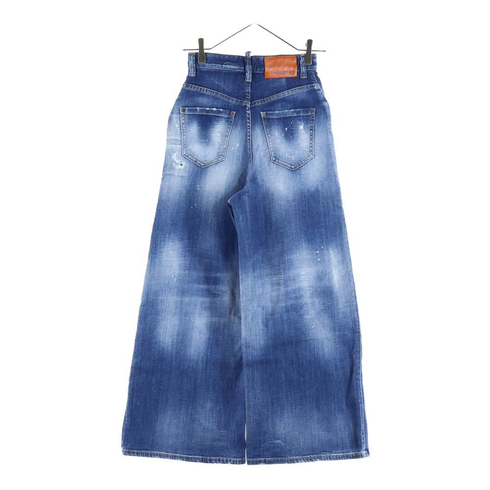 DSQUARED2(ディースクエアード) 21AW Page Jean ページジーンズ ワイドパンツ ダメージ加工 レディース インディゴ S72LB0452