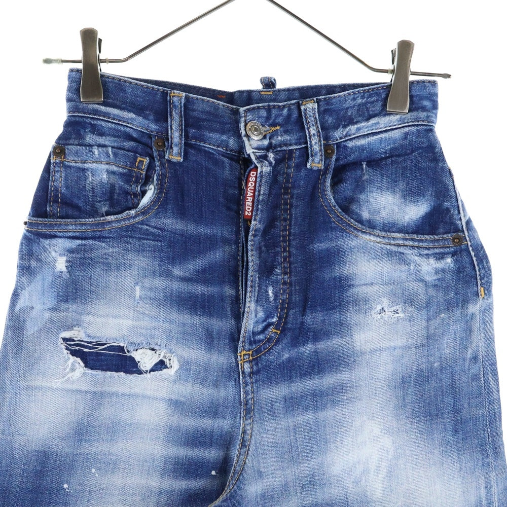 DSQUARED2(ディースクエアード) 21AW Page Jean ページジーンズ ワイドパンツ ダメージ加工 レディース インディゴ S72LB0452