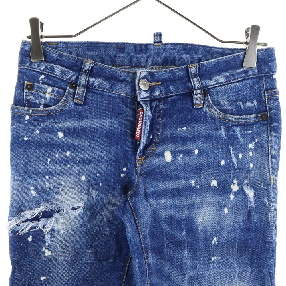 DSQUARED2(ディースクエアード) 20AW Jennifer Jean ジェニファージーンズ スキニー デニムパンツ ロゴ刺繍 ダメージ加工 レディース インディゴ S72LB0353