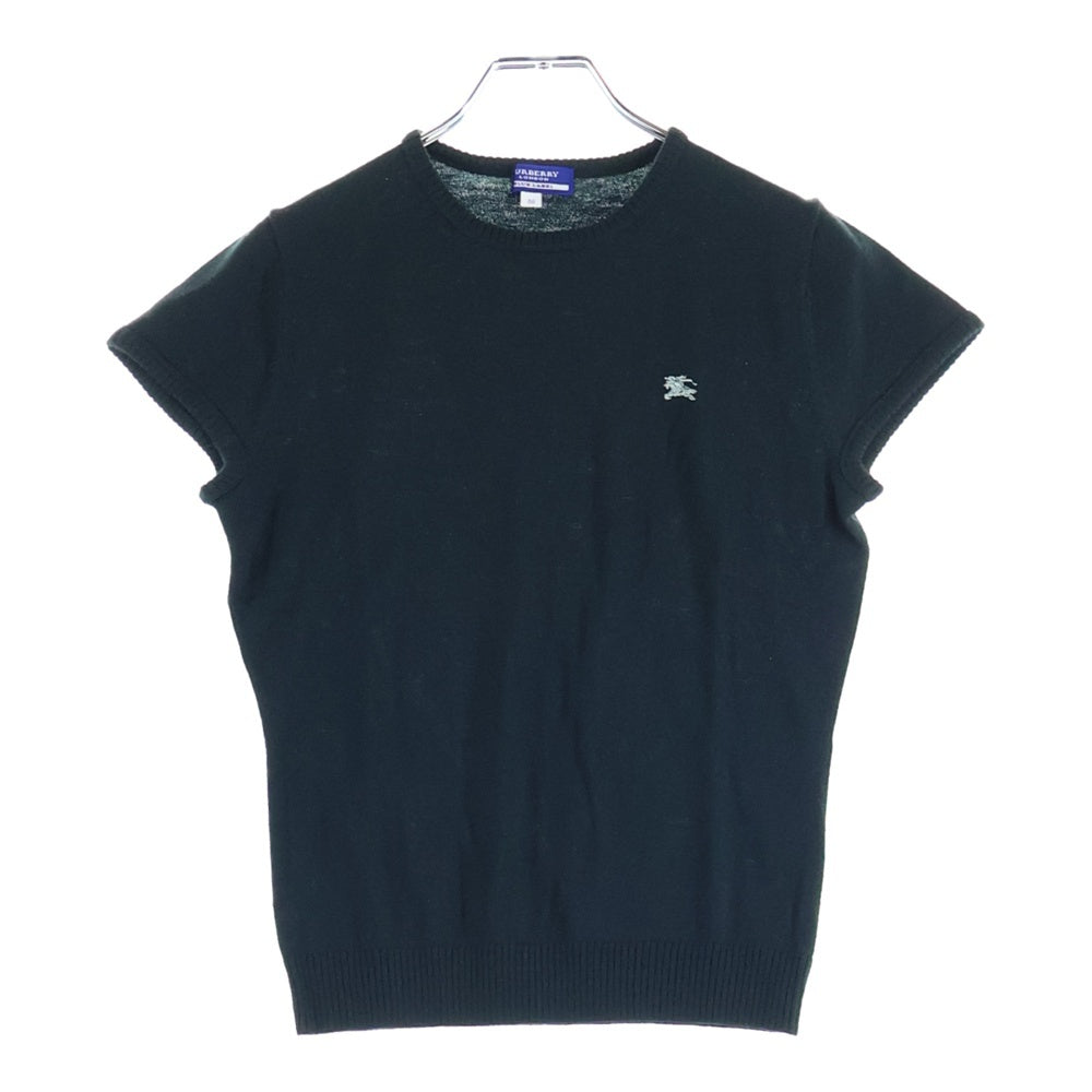 BURBERRY BLUE LABEL(バーバリーブルーレーベル) 刺繍 クルーネック 半袖セーター ブラック レディース FBF18-565-65