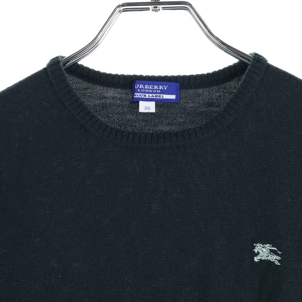 BURBERRY BLUE LABEL(バーバリーブルーレーベル) 刺繍 クルーネック 半袖セーター ブラック レディース FBF18-565-65