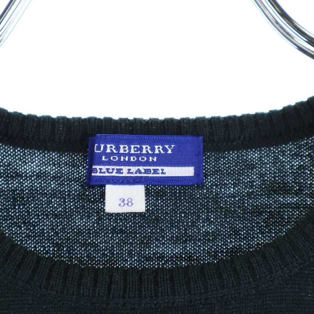 BURBERRY BLUE LABEL(バーバリーブルーレーベル) 刺繍 クルーネック 半袖セーター ブラック レディース FBF18-565-65