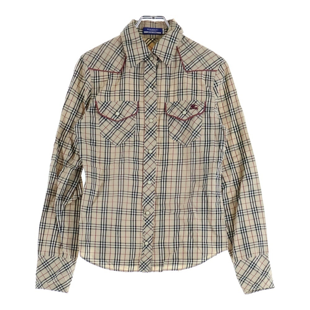 BURBERRY BLUE LABEL(バーバリーブルーレーベル) 刺繍 チェック 長袖シャツ ベージュ レディース FE575-536-43