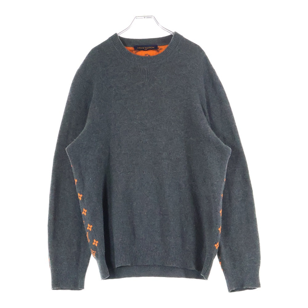 LOUIS VUITTON(ルイヴィトン) 19AW Half&Half Monogram Cashmere Crewneck Knit ハーフ&ハーフモノグラム クルーネック長袖ニットセーター グレー/オレンジ HGN41W