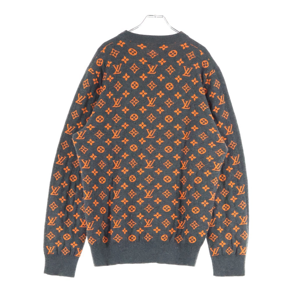 LOUIS VUITTON(ルイヴィトン) 19AW Half&Half Monogram Cashmere Crewneck Knit ハーフ&ハーフモノグラム クルーネック長袖ニットセーター グレー/オレンジ HGN41W