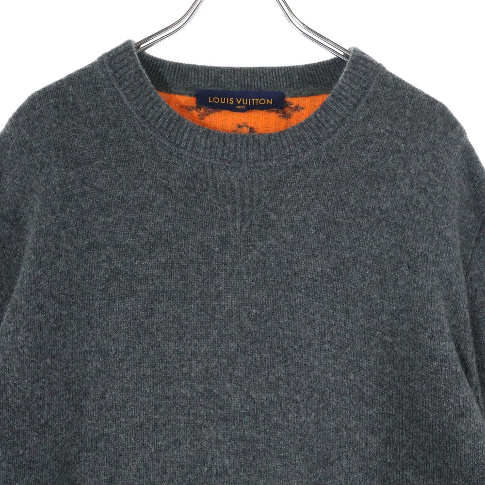 LOUIS VUITTON(ルイヴィトン) 19AW Half&Half Monogram Cashmere Crewneck Knit ハーフ&ハーフモノグラム クルーネック長袖ニットセーター グレー/オレンジ HGN41W