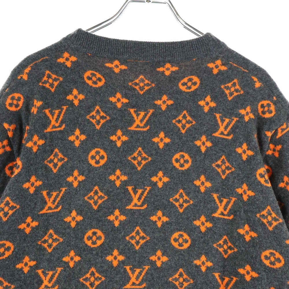 LOUIS VUITTON(ルイヴィトン) 19AW Half&Half Monogram Cashmere Crewneck Knit ハーフ&ハーフモノグラム クルーネック長袖ニットセーター グレー/オレンジ HGN41W