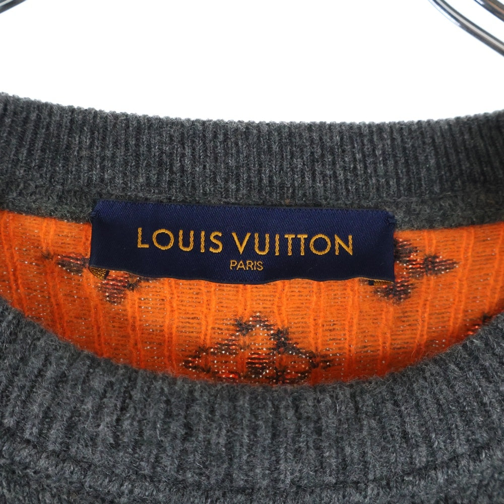 LOUIS VUITTON(ルイヴィトン) 19AW Half&Half Monogram Cashmere Crewneck Knit ハーフ&ハーフモノグラム クルーネック長袖ニットセーター グレー/オレンジ HGN41W
