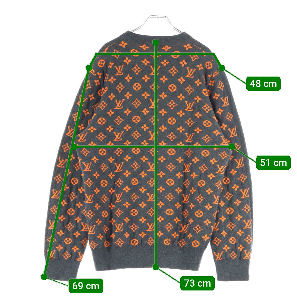 LOUIS VUITTON(ルイヴィトン) 19AW Half&Half Monogram Cashmere Crewneck Knit ハーフ&ハーフモノグラム クルーネック長袖ニットセーター グレー/オレンジ HGN41W