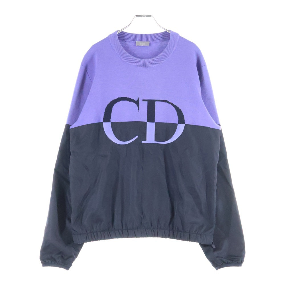 DIOR(ディオール) 21SS CDロゴ 素材切替サイドジップニットセーター ナイロン ウール パープル/ブラック