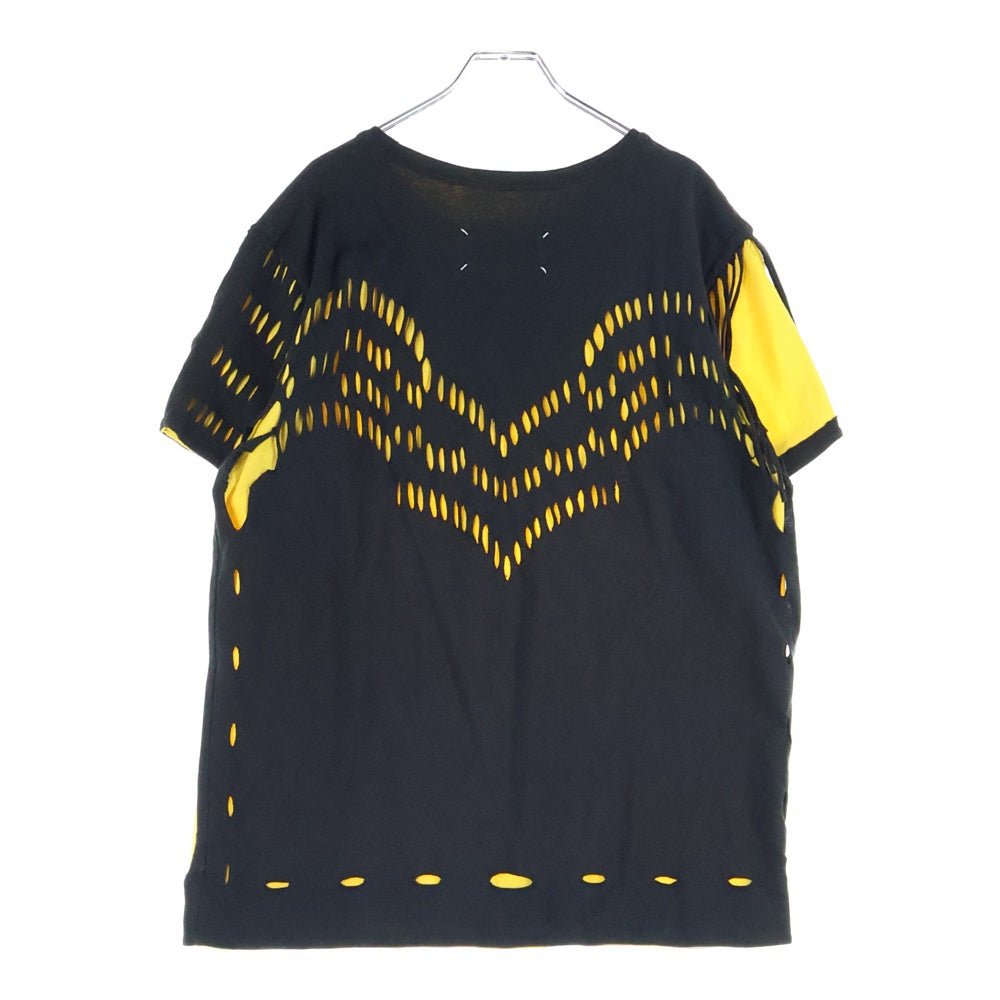 Maison Martin Margiela(メゾンマルタンマルジェラ) 白タグ フリンジ半袖Tシャツ 半袖カットソー ブラック/イエロー