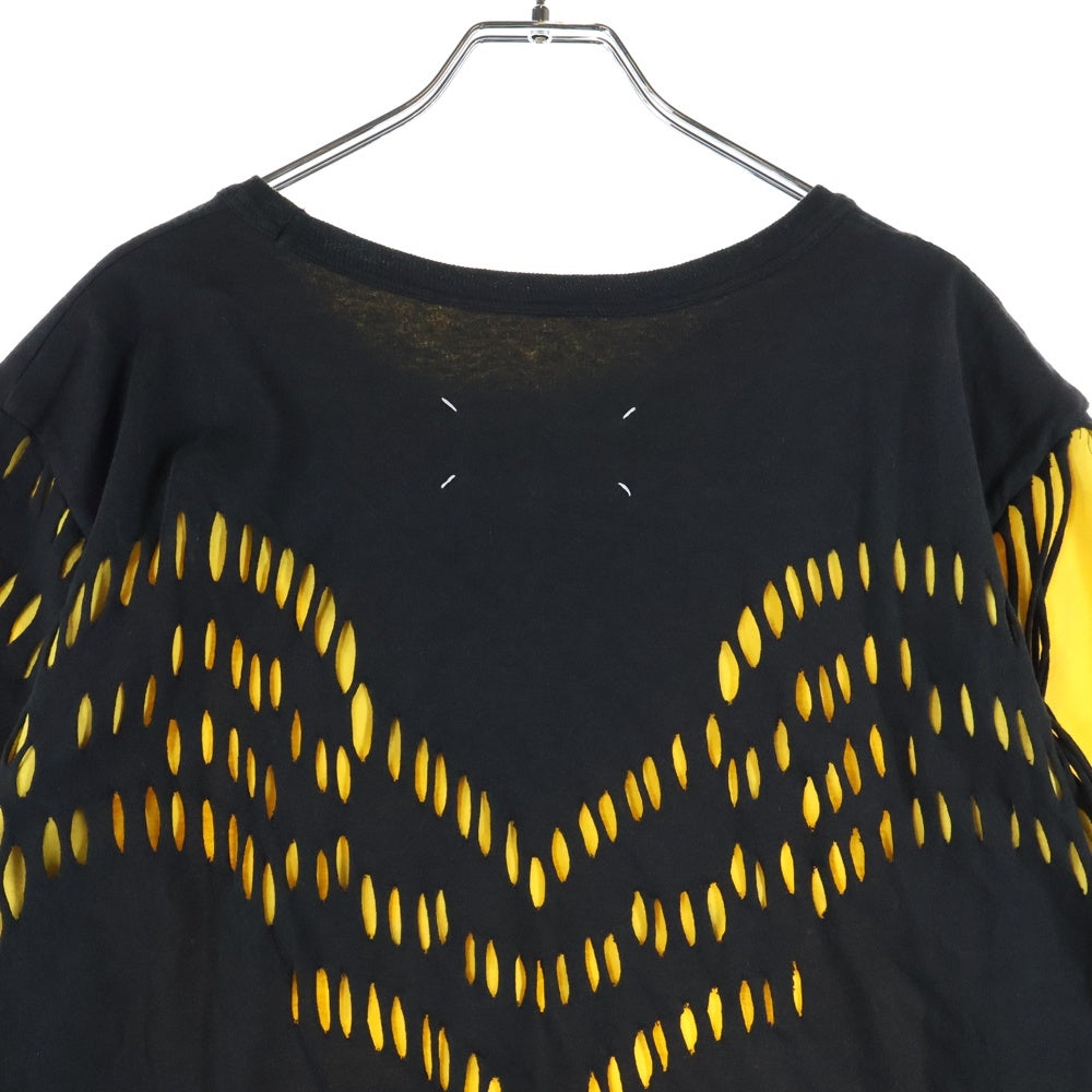 Maison Martin Margiela(メゾンマルタンマルジェラ) 白タグ フリンジ半袖Tシャツ 半袖カットソー ブラック/イエロー