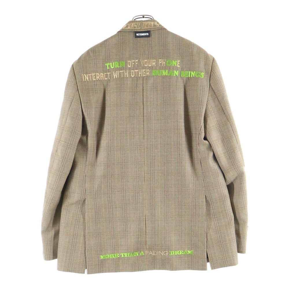 VETEMENTS(ヴェトモン) 21AW Brown Patterned Blazer チェック柄テーラードジャケット UA52JA900C ベージュ