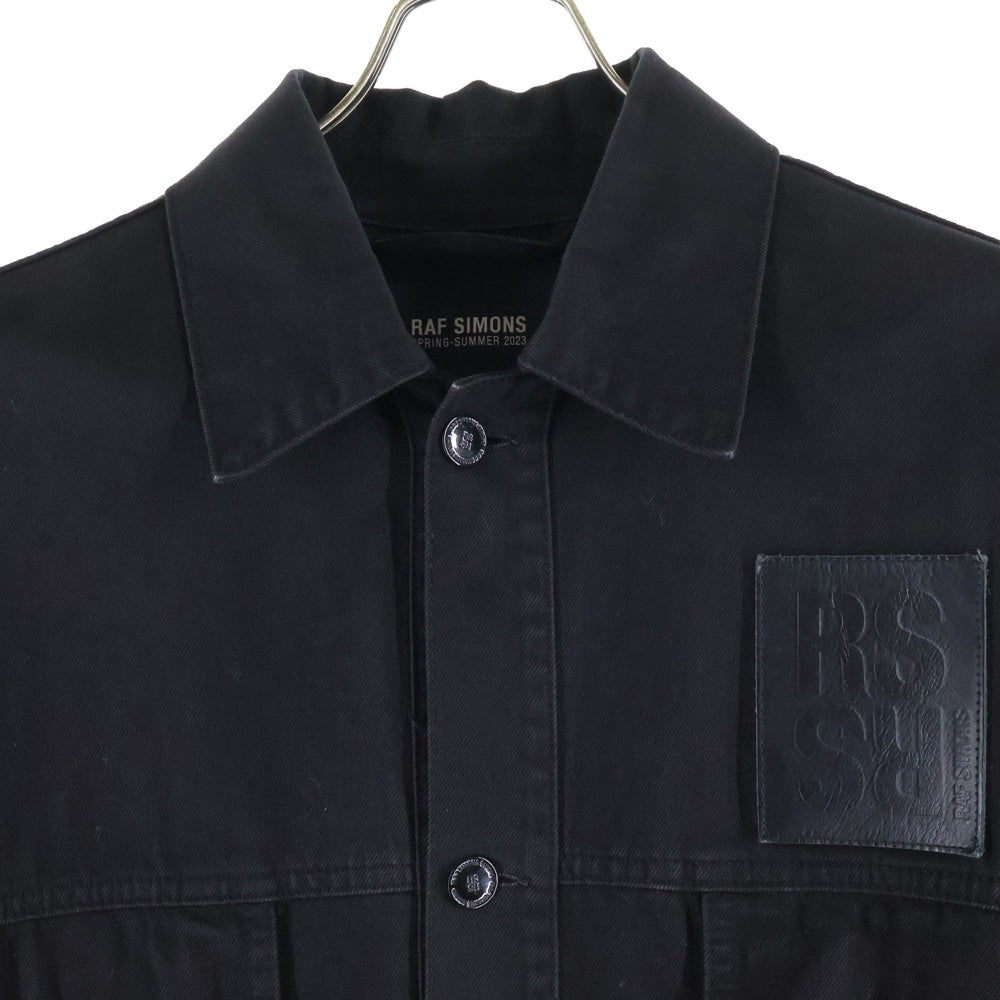 RAF SIMONS(ラフシモンズ) Big fit jacket with leather fringes and studs レザーフリンジ&スタッズ デニムジャケット 231-725 ブラック