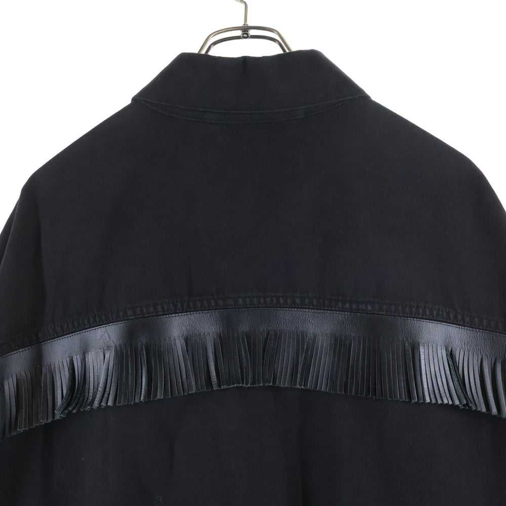 RAF SIMONS(ラフシモンズ) Big fit jacket with leather fringes and studs レザーフリンジ&スタッズ デニムジャケット 231-725 ブラック