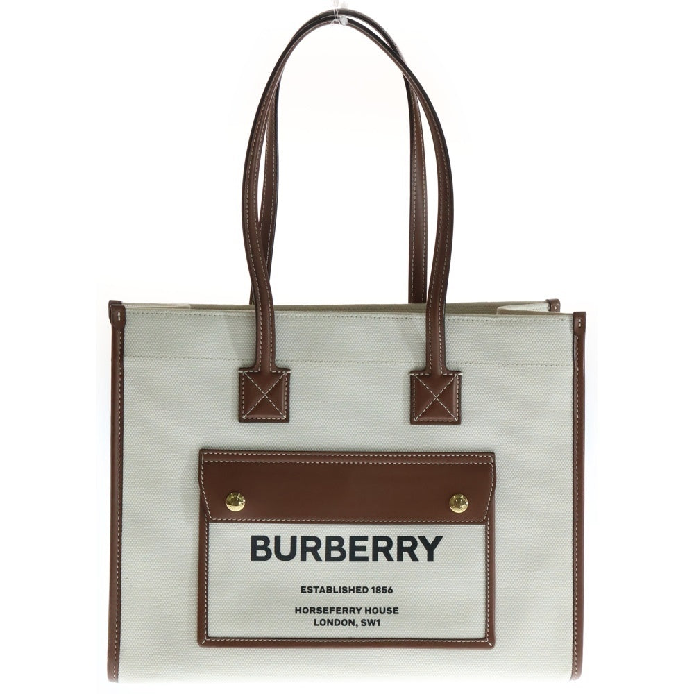 BURBERRY(バーバリー) Small Freya Tote スモールフレヤ レザーキャンバストートバッグ アイボリー 8044138 レディース