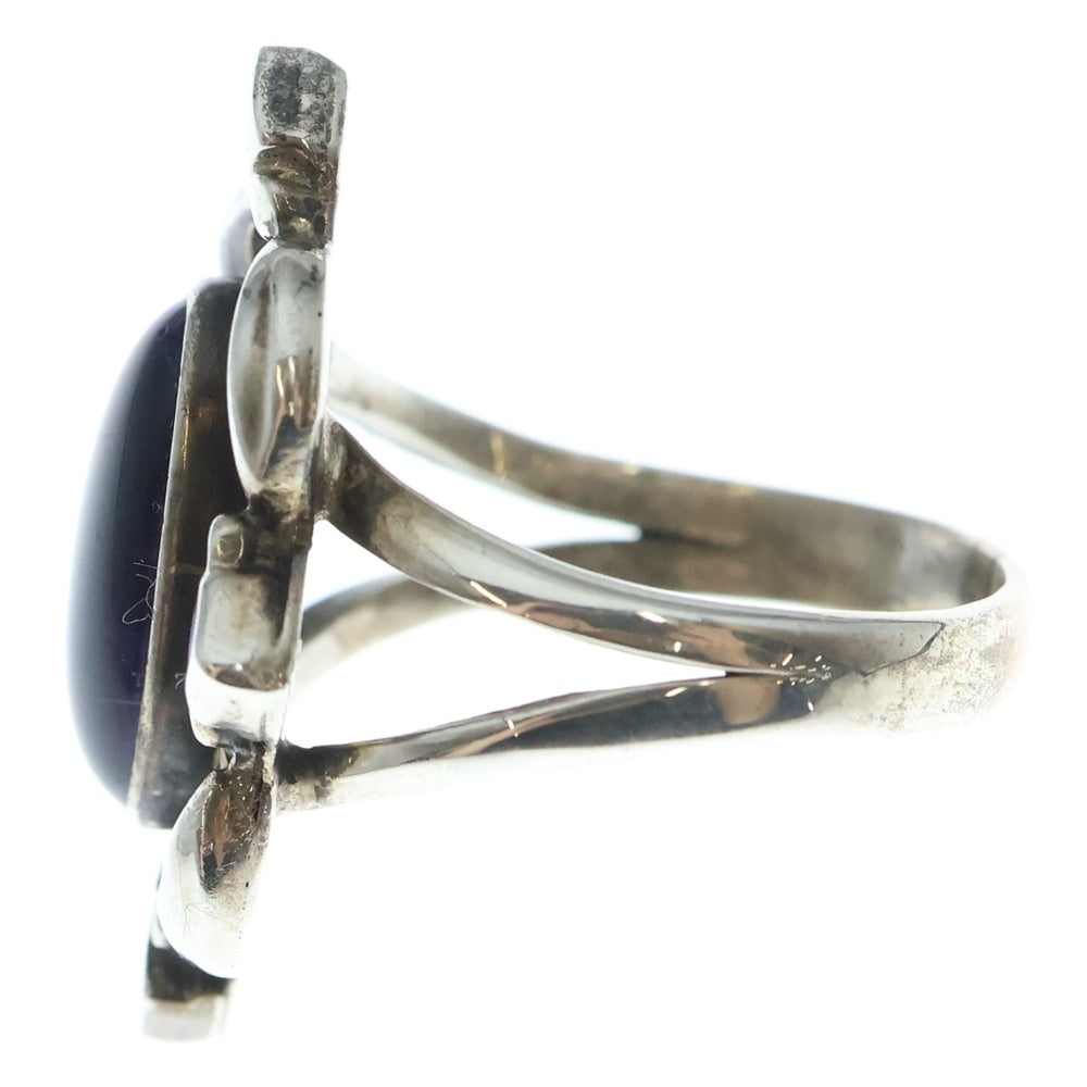 INDIAN JEWELRY(インディアンジュエリー) NAVAJO ナバホ Running Bear ランニングベアー作 カラストーンシルバーリング 指輪 パープル/シルバー