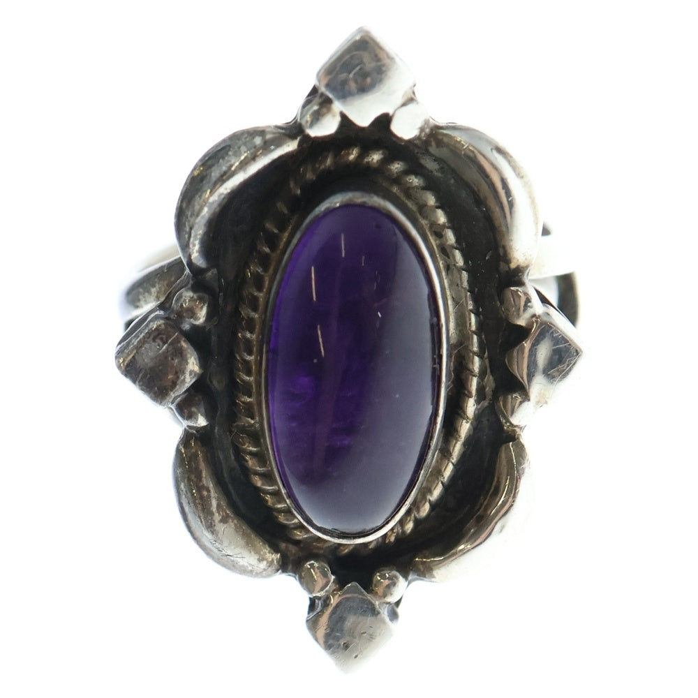 INDIAN JEWELRY(インディアンジュエリー) NAVAJO ナバホ Running Bear ランニングベアー作 カラストーンシルバーリング 指輪 パープル/シルバー