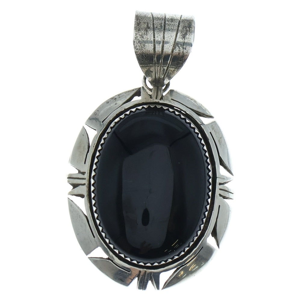 INDIAN JEWELRY(インディアンジュエリー) NAVAJO BRUCE WOOD ブルースウッド作 ナバホ オニキスオーバルペンダントトップ ブラック/シルバー