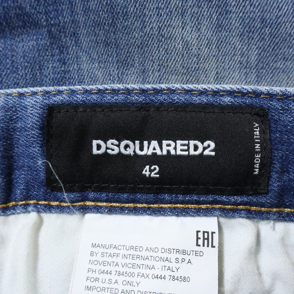 DSQUARED2(ディースクエアード) タイディバイカー イエローボタン ダメージ加工 スキニーデニムパンツ インディゴ S74LB0382 S30342